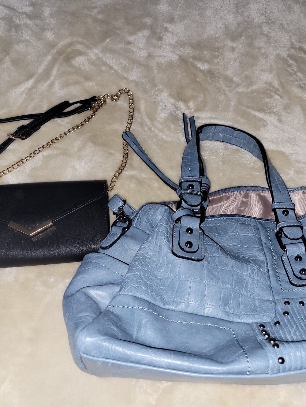 Bundle Light Blue Women’s Tote Bag - Unbranded With BLack Crossbody